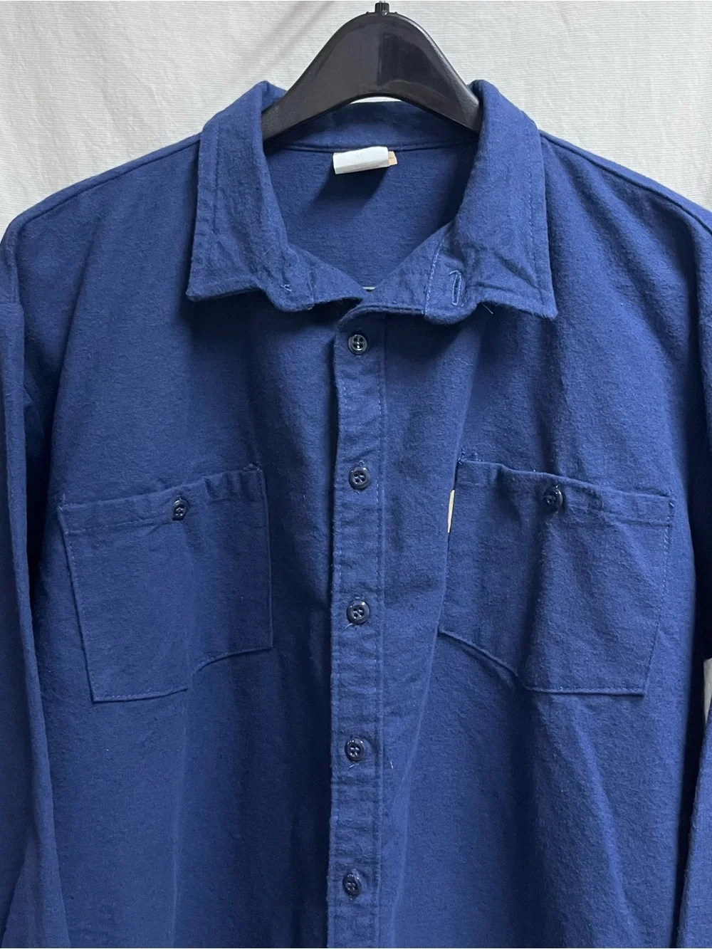 Vintage Ideal Mens Cotton Chamois Button Down Shirt Navy USA XLarge Workwear - Picture 3 of 9